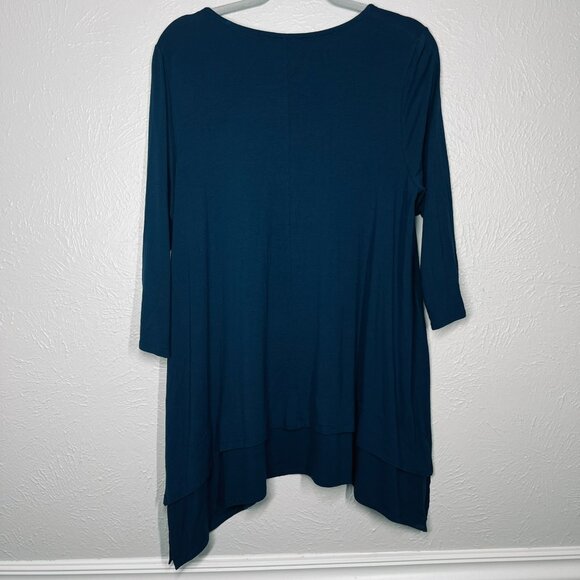 Eileen Fisher Dark Teal Scoop Neck Knit Viscose & Spandex Blend Tunic Top Sz. L - Picture 5 of 8